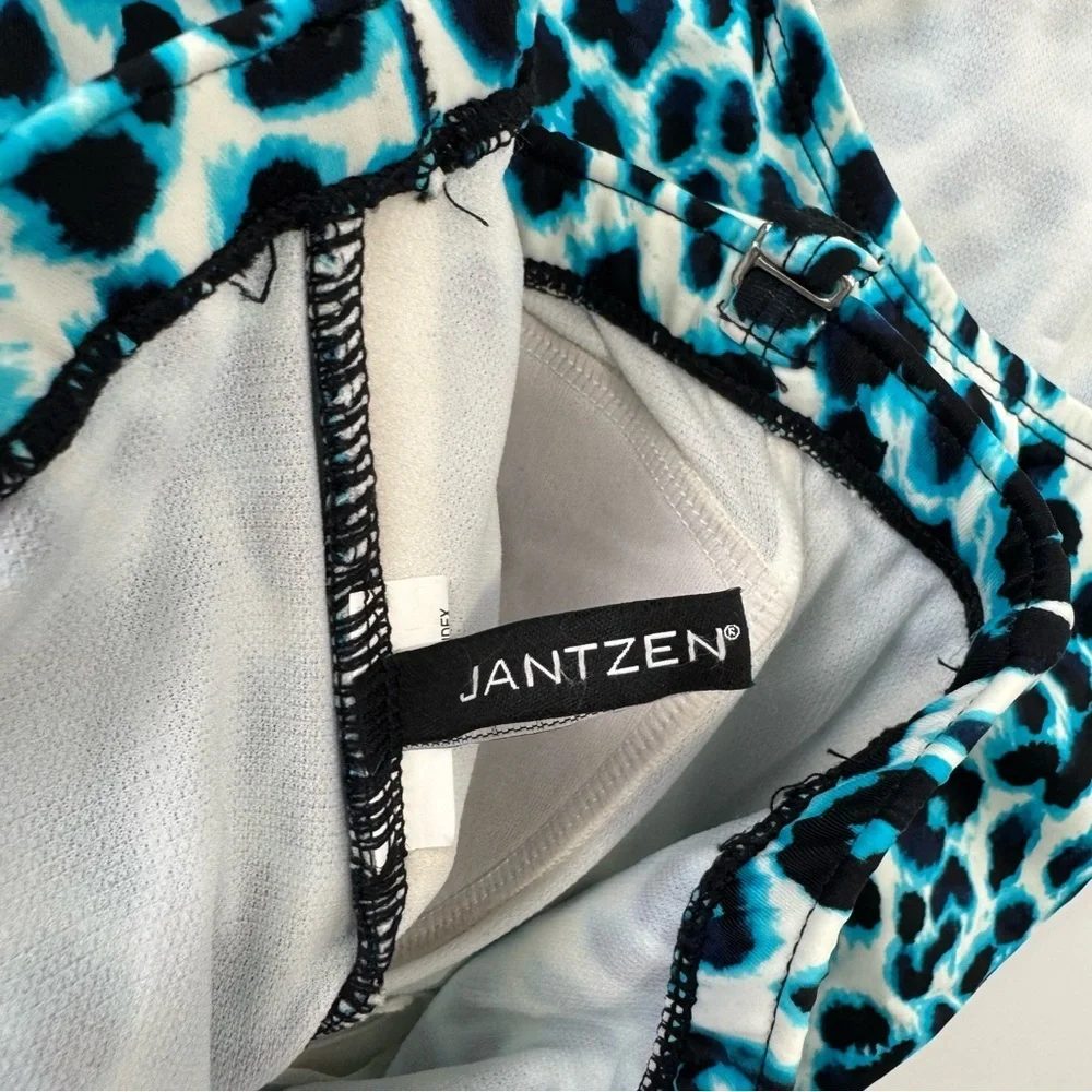 Jantzen Women’s M One Piece Halter / Strapless Swimsuit Blue Black Cheetah Print
